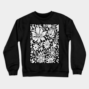 Black and White Floral Lino Print Crewneck Sweatshirt